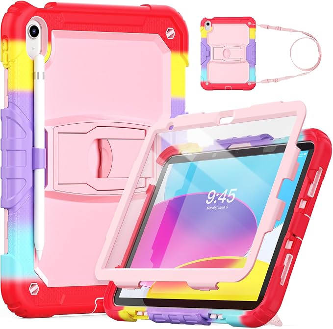 HXCASEAC Case for iPad 9th/8th/7th Generation Case Kids Boys Drop Proof | Built-in Screen Protector Pencil HolderStand Protective Silicone Shockproof Hard Rugged Black