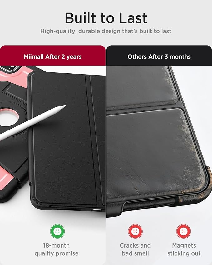 Miimall Leather Case for iPad Pro 13 Inch 2025/2024(M5/M4) with Pencil Holder [Magnetic Back Cover] [Multi-Angle Landscape&ampPortrait Viewing] [360°Rotating Magnetic Stand] Non-Slip Folio Cover Bl