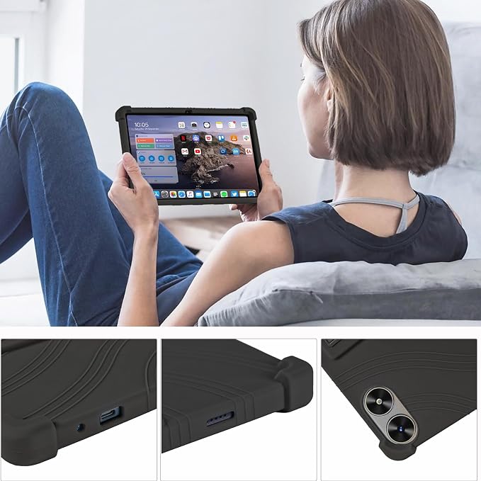 ATOOZ for SHARECLOUD P10_T Tablet Case 10.1 inch 2025Black | Soft Silicone Kids Case for Frameflow P10_A Tablet with PC Stand