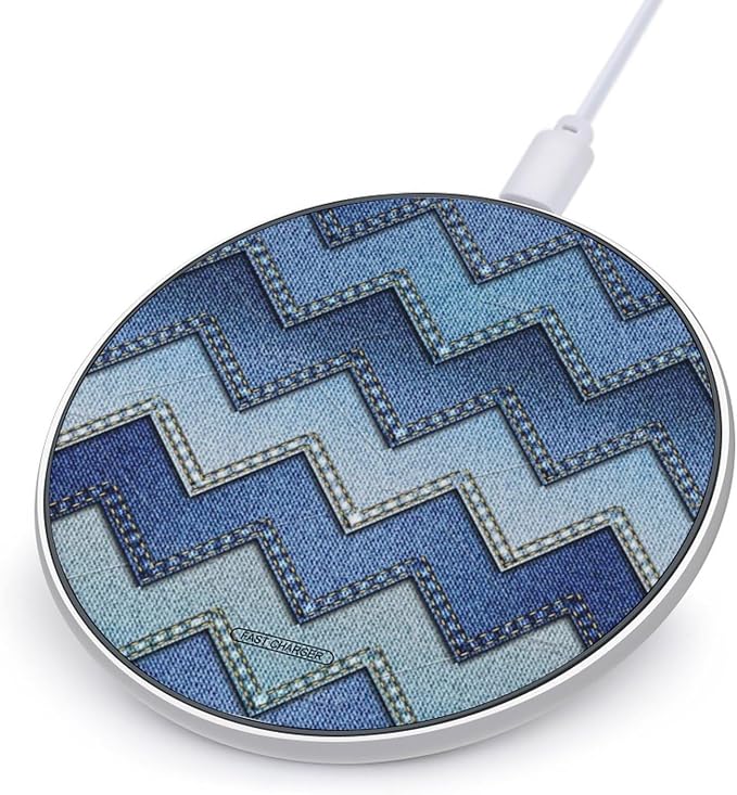 Gradient Blue Denim Wireless Charger Portable Fast Charging Pad Lightweight Wireless Charging Pad 10W Slim Charging Station for Phone Charger Mat for Travel Home Office Desk