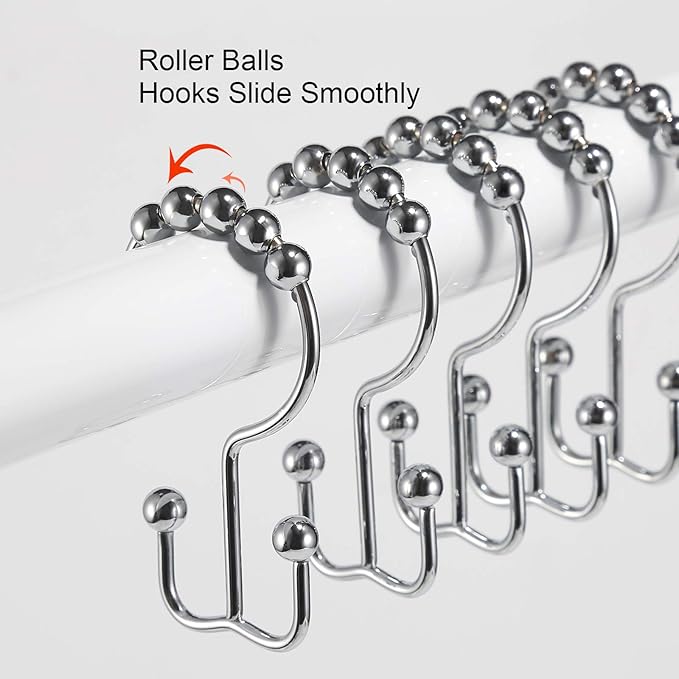 Shower Curtain Hooks, Goowin Shower Curtain Rings, Stainless Steel Shower Curtain Hooks Rust Proof Free Sliding Double Shower Hooks for Curtain, Shower Curtains & Liners (Chrome)