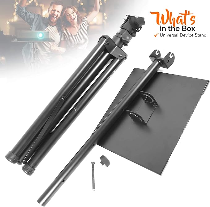 Pyle Projector Stand Tripod, Height Adjustable 28"-46" Portable Laptop and DJ Equipment Stand with Angle Tilt Tray, Heavy Duty Metal Construction, Foldable Design, 20" x 16" Platform