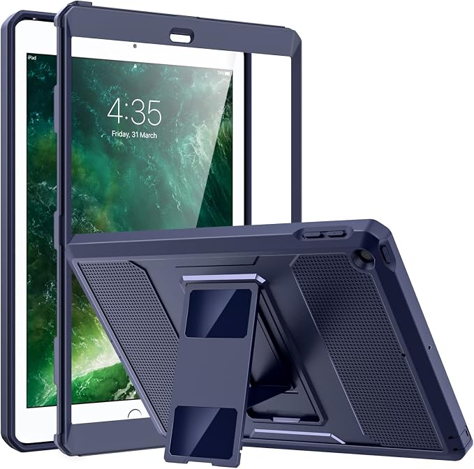 MoKo Shockproof Case Fit 2018/2017 iPad 9.7 6th/5th Generation Black | Heavy Duty Shockproof Full Body Rugged Hybrid Cover with Built-in Screen Protector for Apple iPad 9.7 Inch 2018/2017