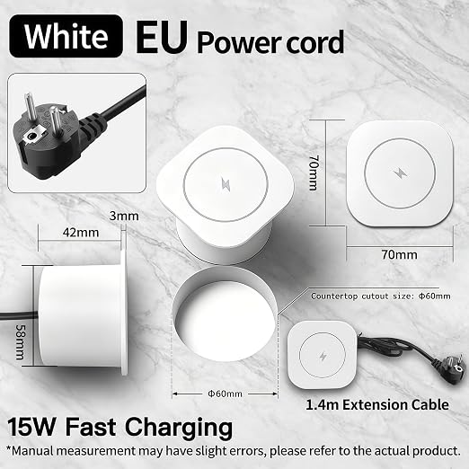 15W Black Flush Mount Wireless Charger Fast Charging Pad