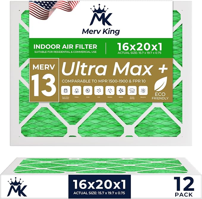 MervKing 16x20x1 Air Filter Actual Size: 15.7" x 19.7" x 0.75" MERV 13 MPR