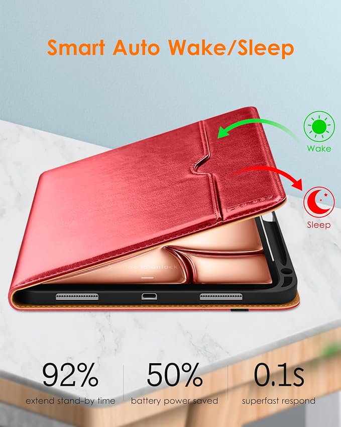 DTTO for iPad Air 11-inch Case M4/M3/M2 (2026/2025/2024) iPad Air 5th / 4th Generation (2022/2020) Premium Leather Business Folio Stand Cover with Pencil Holder - Auto Sleep/Wake Brown