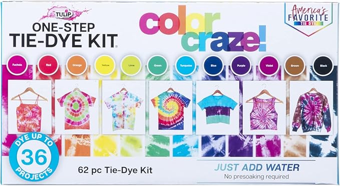 Tulip One-Step Tie-Dye Kit 12 Rainbow, Big 4oz Bottles Color Craze