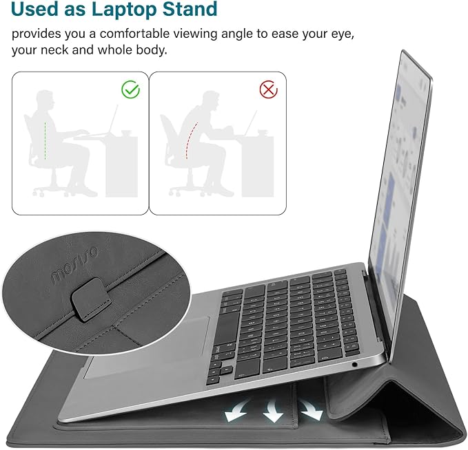 MOSISO Laptop Case 13 inch, 13 inch Laptop Sleeve Compatible with MacBook Air M4 M3 M2 M1 2025-2018 / Pro M2 M1 2025-2016, PU Leather Flap Carrying Case with Stand&Small Pouch, Slate Gray