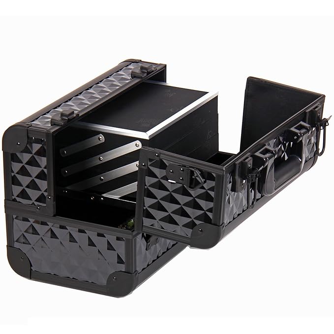 SHANY Premier Fantasy Professional Makeup Train Case Cosmetic Box Portable Make up Case Organizer Jewelry storage with Locks, 3 Trays, Makeup Brush Holder and Cosmetics Mirror - Black Diamond