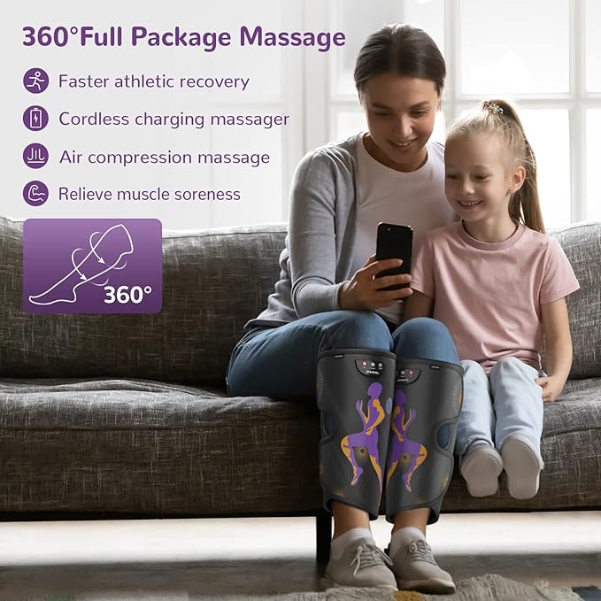 QUINEAR Rechargeable Leg Massager for Circulation and Pain Relief, Cordless Air Leg Compression System, Calf Massager Gift for Mom Dad Women Men FSA-HSA-Eligible