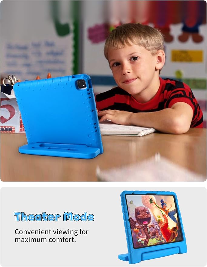 Heavy Duty Kids Case for iPad 10th/11th(A16) Pencil Holder Stand | Rugged Protection Cover for 11/10.9-inch iPad 2025/2022 Lightweight EVA Foam Anti-slip for Home School Travel Blue