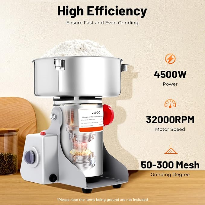 Electric Grain Mill, 2500g Capacity High-speed Grain Mill Grinder, Food-grade