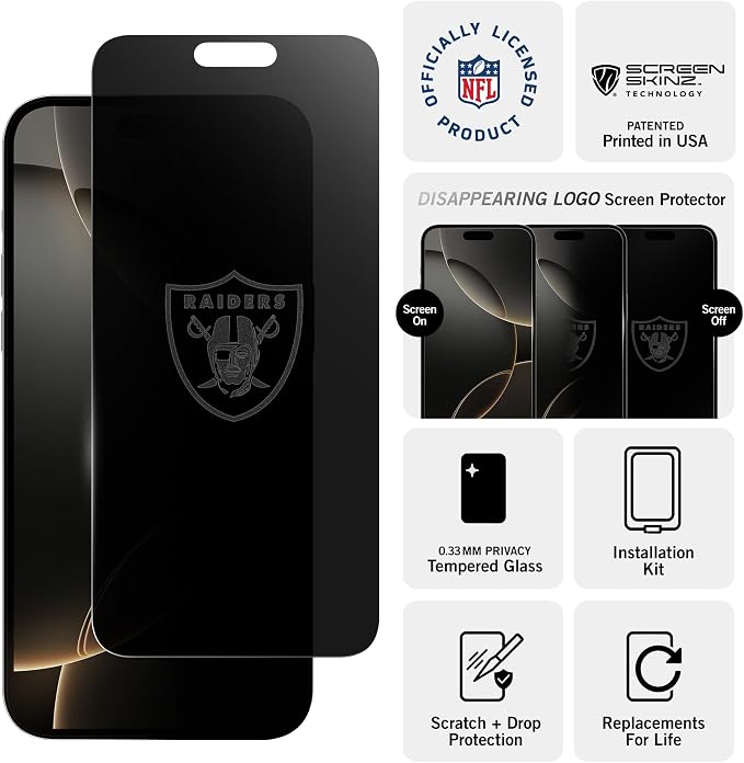 NFL Arizona Cardinals Privacy Screen Protector As Seen on Shark Tank Tank for iPhone 17 w/ Disappearing Design - Scratch-Resistant Glass Protector - Easy-Install Screen Guard w/ Disappearing Design (I