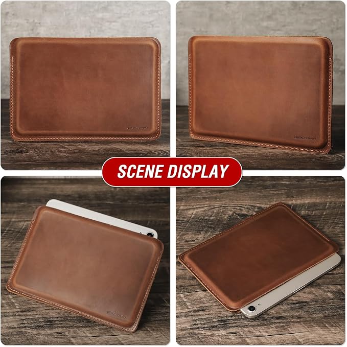 Top Grain Leather 12.9 Tablet Sleeve Slim Protector Vintage Design Fully Handmade Compatible with 12.9 iPad Pro 3/4/5/6 Gen Fits A2233 A2069 A2378 A2379 A2461 A2462 Coffee 12.9 Inch