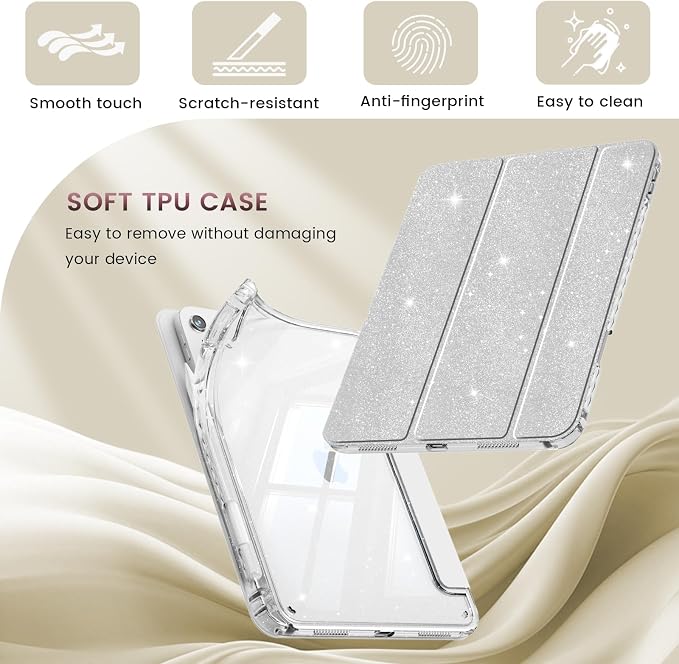 Case for iPad A16 11th/10th Generation 2025/2022 Purple | Glitter Shockproof 10th gen ipad case with Pencil Holder Trifold Stand Auto Wake/Sleep Sparkly ipad a16 case clear