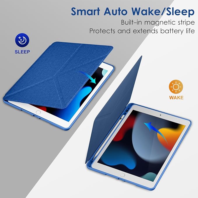 DTTO Foldable Case for for iPad 9th/8th/7th Generation 10.2-inch Black | Origami Magnetic Standing Cover with Pencil Holder，Vertical &amp Horizontal angles Auto Sleep/Wake