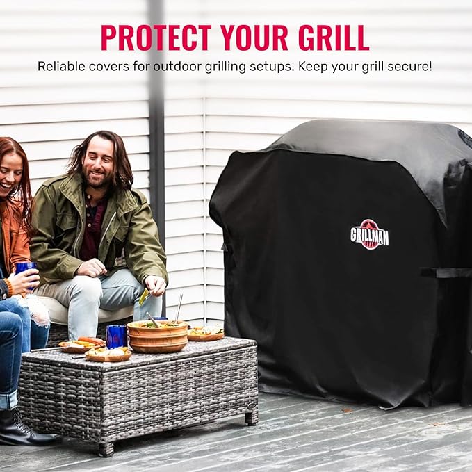 Grillman Grill Cover, BBQ Outdoor Grill Covers, Charcoal, Gas Grills, Waterproof, Rip-Proof, Weather-Resistant, Anti-UV, Barbecue Cover for Weber, Genesis, Charbroil, Nexgrill, etc (Black, 64 Inch)