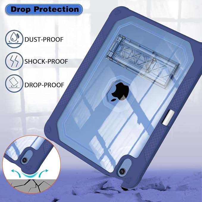 ZoneFoker Case for iPad 11-inch (A16) 2025 / iPad 10th Gen 10.9 inch 2022 Heavy Duty Shockproof Rugged Protective with Pencil Holder 11th / 10th Translucent Cover with Kickstand