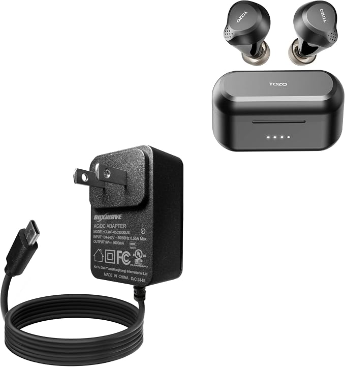 BoxWave Charger Compatible with TOZO NC7 - Wall Charger Direct (15W) Rapid Charge Your Device with Built-in 3ft Cable
