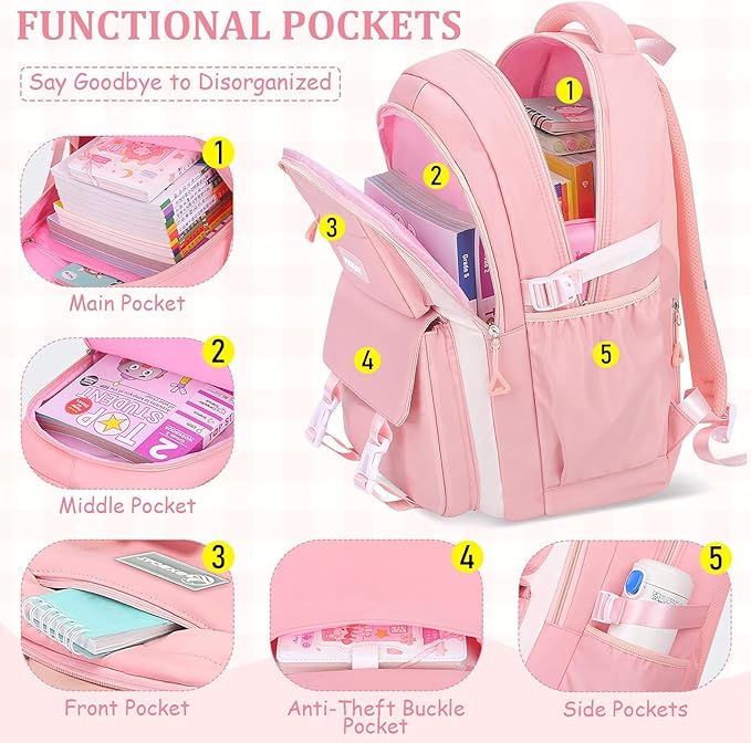 Kids Backpacks for Girls - Cute Girls Backpack for Elementary, Middle and High School Students - 18" School Bookbag