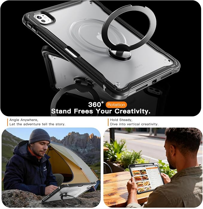 Lunivop Compatible with iPad Pro 11 Inch Case (M5/M4) 2025/2024 with 360° Rotating Aluminium Stan Stand Built-in 9H+ Hardness Screen Protector Military - Grade Tablet Cover Black