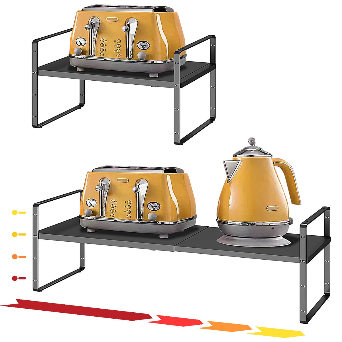 taiheis 16.5~27.1" Expandable Shelf，2Pack 8.1" Wide Adjustable Height Cabinet Shelves，Black