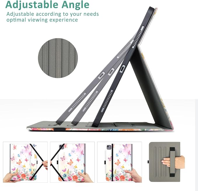 Vimorco Folio Case for iPad Air 13 inch M4/M3/M2 (2026/2025/2024)Dragonfly | for iPad Pro 12.9 inch 6th/5th/4th/3rd GenerationPencil Holder&ampPocket&ampHand StrapAdjustable Angles CoverAuto Sle