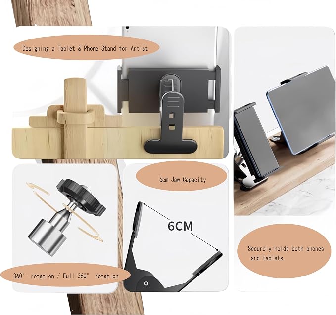 360-Degree Rotating Drawing Stand Adjustable Tablet and Phone Holder Mount for Artists Black Professional Sketching and Tracing Support