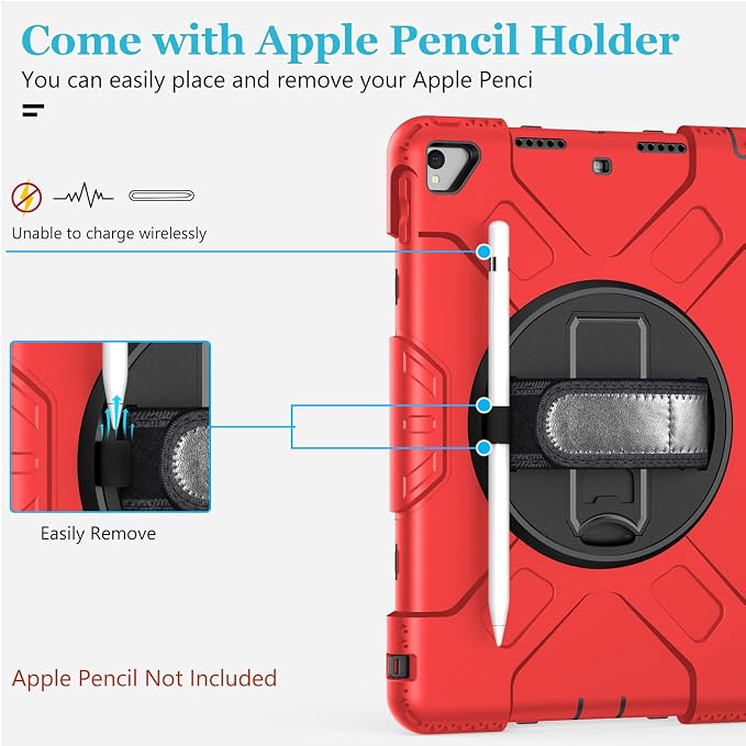 Case for iPad 9th/8th/7th Generation 10.2 Inch Black | Shockproof Protective Silicone Cover with Rotatable Stand-Screen Protector-Handle- Shoulder strap- Pencil holder