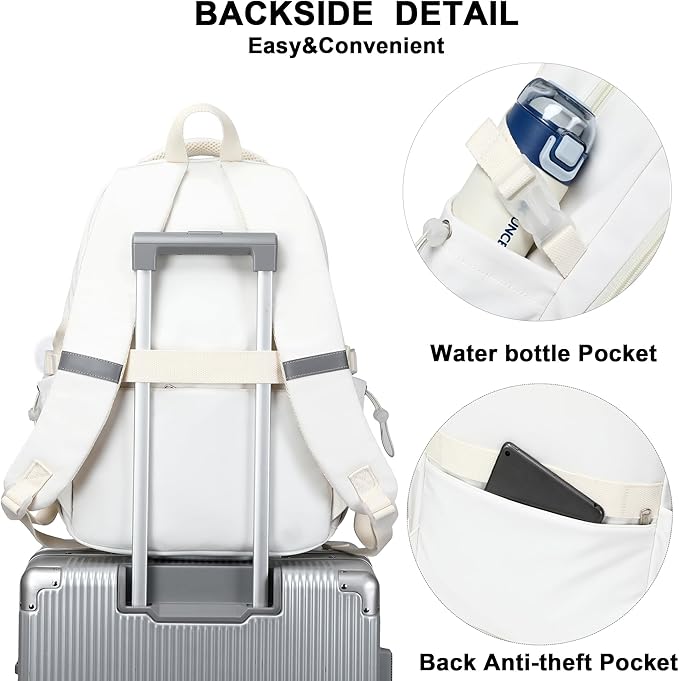 School Bag for Teens Girls,Girls Backpack Set,3 PCS Kids Backpack for Women,15.6 Inch Laptop Middle High School College Student Casual Travel Daypack with Lunch Box Pencil Pouch Set(Beige)