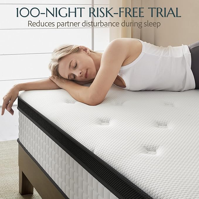 Queen Size Mattress 12 Inch Deluxe Hybrid Mattresses without Fiberglass , Medium Firm with Cooling Gel Memory Foam and Pocket Coil for Pressure Relief , Motion Isolation , Edge Support , CertiPUR-US