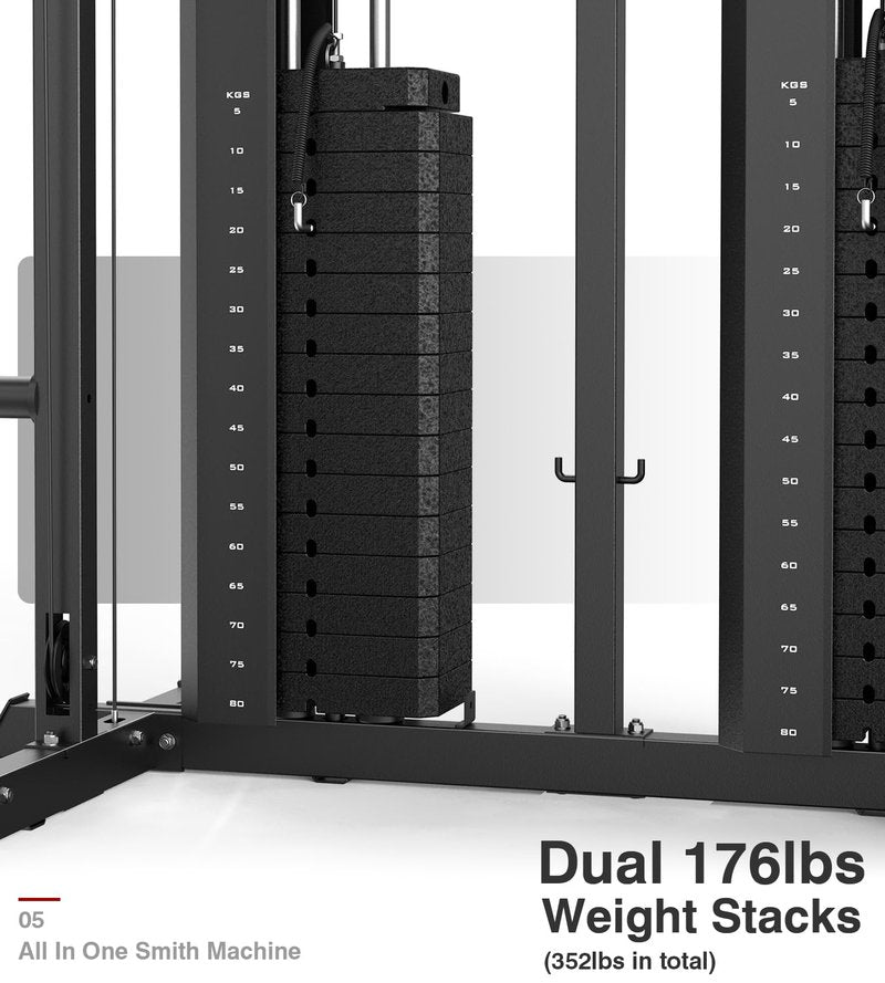 DONOW Smith Machine with Weight Stacks, Multi Function Home Gym System Training Power Cage Squat Rack Dual Cable Crossover Machine All in One