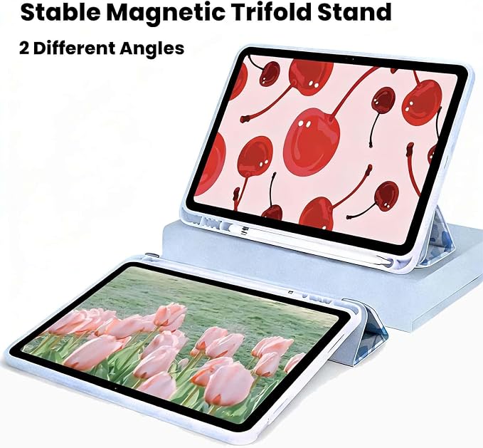 for iPad A16 11 Inch 2025 /for iPad 10th Generation 10.9 Inch 2022 Cute iPad Black Case with Pencil Holder-[Auto Wake/Sleep] Trifold Stand Soft TPU Protective Cover Pink Bows