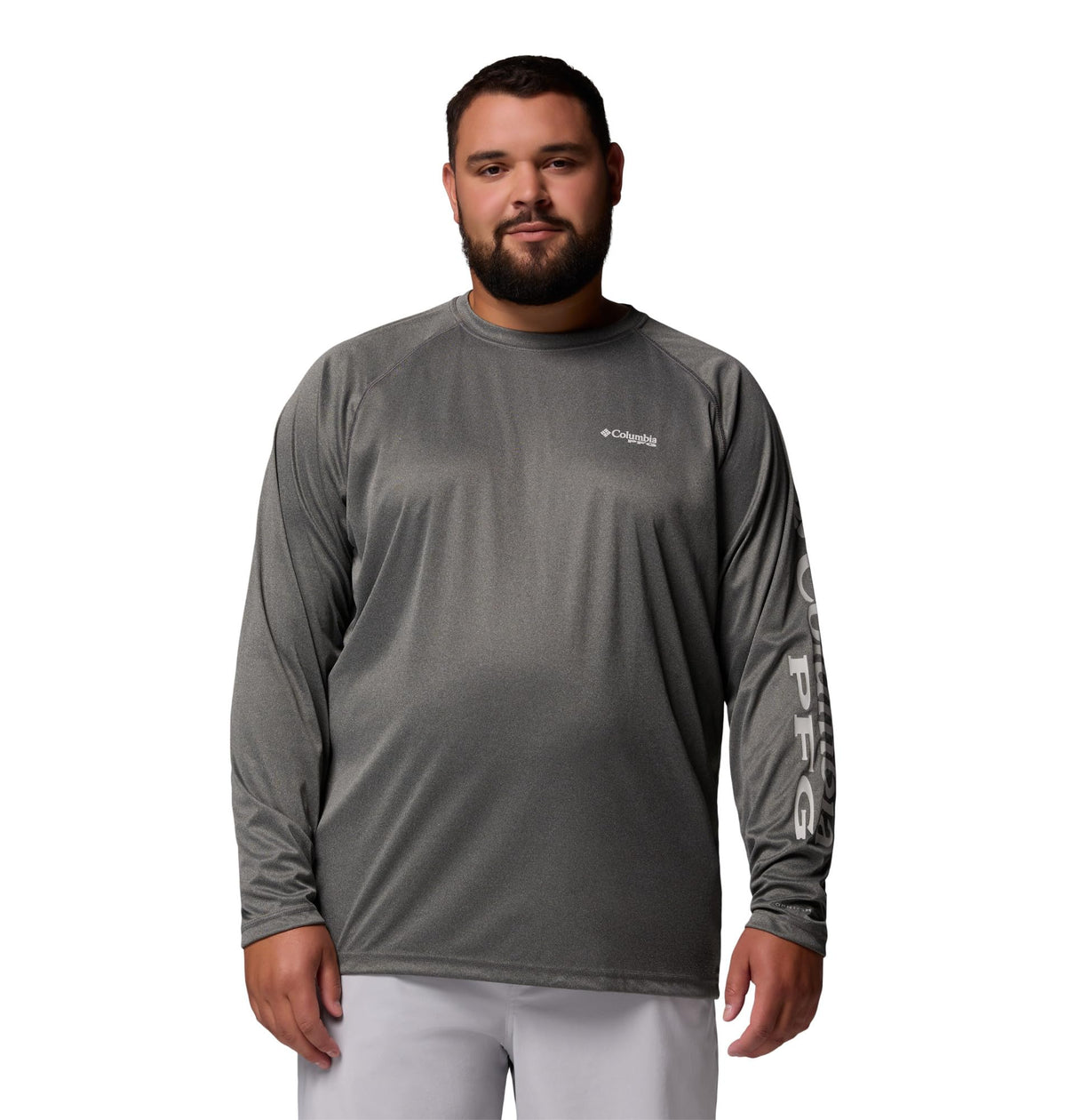 Columbia Men's PFG Terminal Tackle Long Sleeve Fishing Shirt, Charcoal Heather/Cool Grey Logo, 6X