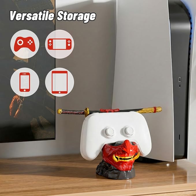 NiHome Samurai Warrior Mask Gaming Controller Holder Stand for PS5 Xbox Switch &amp Headsets Handcrafted Resin Sculpture Desktop Display Organizer for Gamers Multi-Device Charging Dock for Smartpho