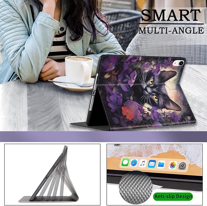Case for iPad (A16) 11th Generation 11 Inch 2025 / iPad 10th Generation 10.9 Inch 2022 Ultra-Thin Multi-Angle Protective Cover with Auto Sleep/Wake A Dark Horse
