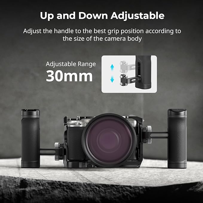 SmallRig Mini Side Handle for 1/4"-20 Threaded Holes, Camera Cage Handle for Left or Right Hand, Up and Down Adjustable, with Built-in Cold Shoe & Threaded Hole - 4755