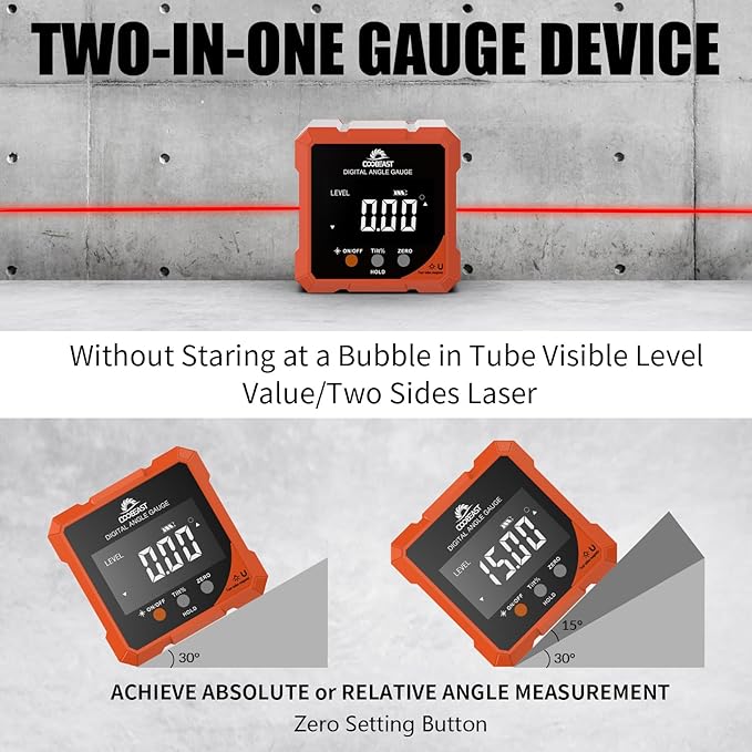 Digital Angle Finder with Laser, 4-side Magnetic Digital Angle Gauge, Rechargeable Mini Digital Laser Level Measuring Tool, Cube Inclinometer with Backlight for Woodworking Tablesaw Gift for Men