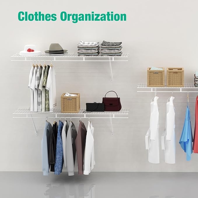 HAUSHOF Closet Shelves Wall Mounted 2-Pack, 4 ft x 12in White Wire Shelving for Laundry Room, Closet, Basement Organization and Storage