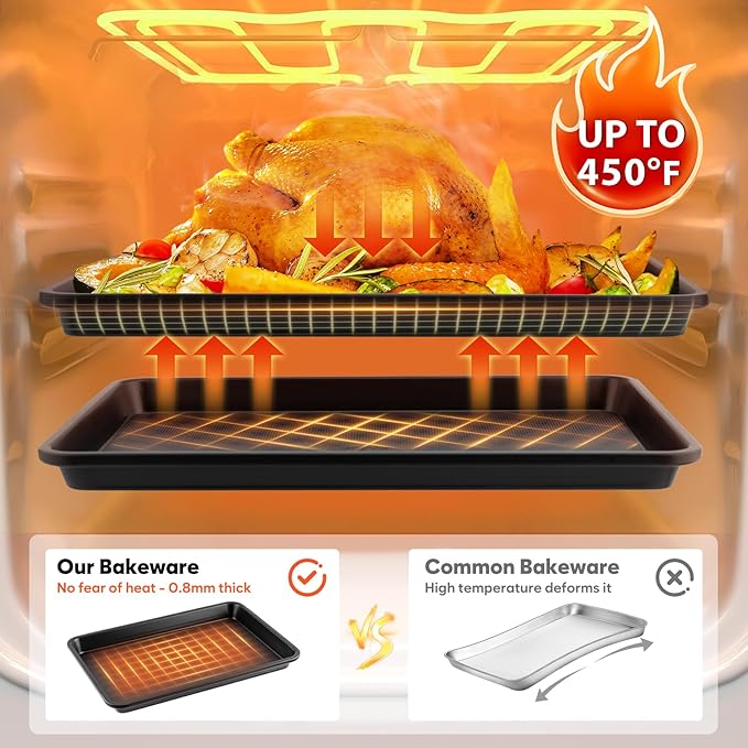2 Pack Half Sheet Pan 17.3” x 13.1”, Cookie Sheets for Baking 0.8mm Thick Non Stick Baking Sheets for Oven Heavy Duty Baking Trays