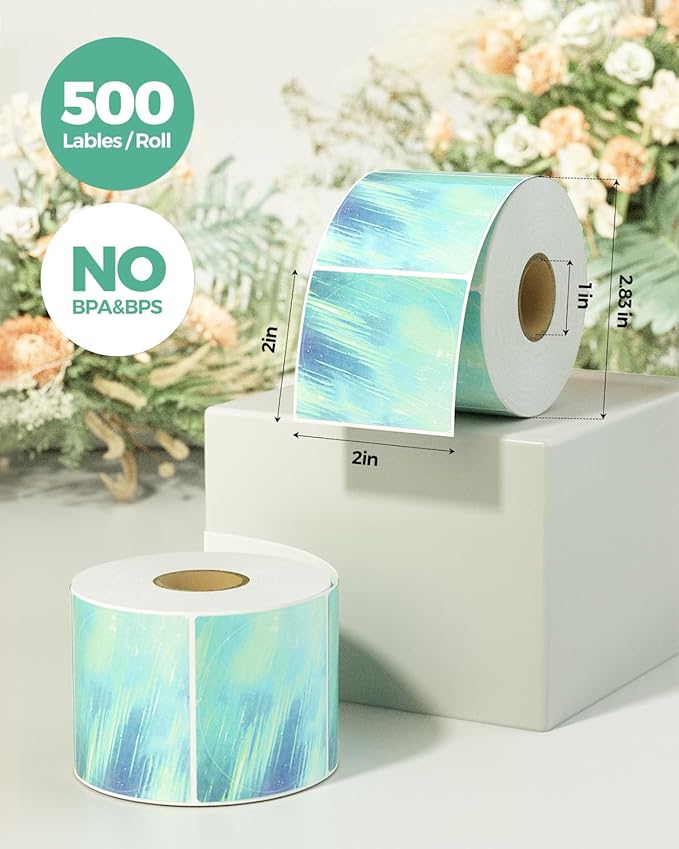 MUNBYN 2 Inch Round Green Thermal Labels, Self-Adhesive Stickers for Baking, Candle, and Food, Compatible with Thermal Printers, 500 Labels/1 Roll