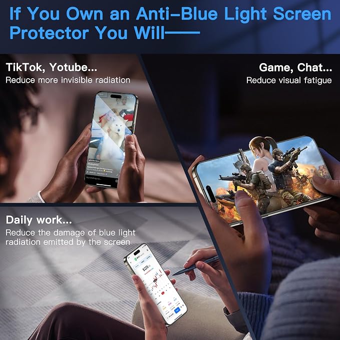 Uyiton Anti-Blue Light for iPhone 15 Plus Screen Protector | Unbreak-Glass Easy to Install Full Coverage Case Friendly Scratch Resistance 9H Tempered Glass Screen Protector 2 Pack