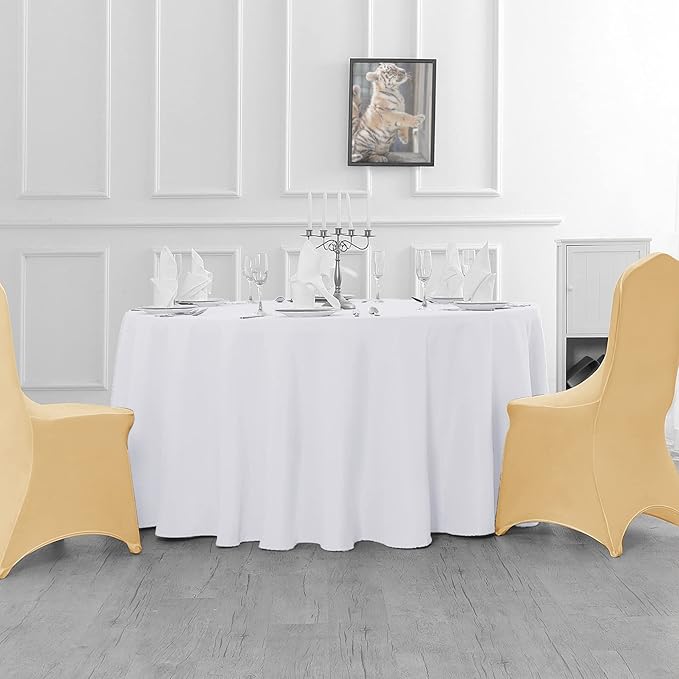 6 Pack White Round Tablecloths 90 Inches Table Cloth Stain and Wrinkle Resistant Washable Polyester Table Cover Fabric for Party, Wedding,Dining,and Banquet Decoration