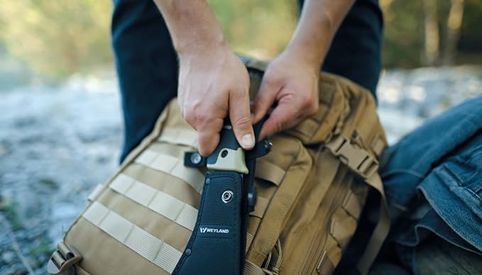 WEYLAND Kukri Machete Knife with Tactical MOLLE Sheath - Fixed Full Tang Steel Blade Machete for Cutting Trees Heavy Duty for Clearing Brush, Yard Work, Gardening, Camping and Hiking