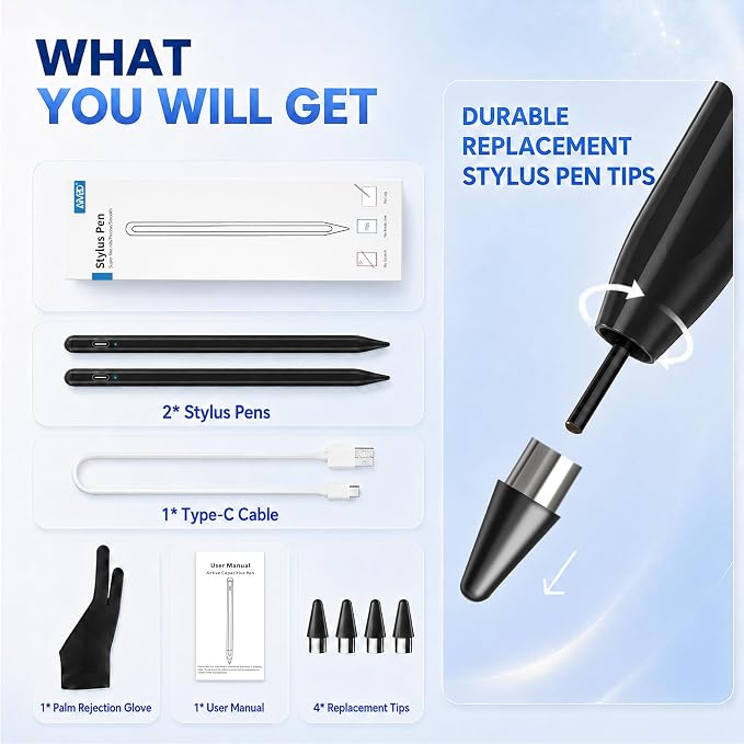 Stylus Pen 2P for Touchscreen Compatible for Phones/Tablet Black