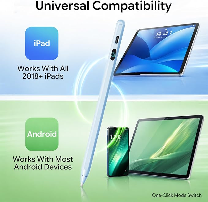 LED Battery Display Stylus Pen Dual Modes Fast Charge Universal Active Digital Pencil for iPad iPhone Samsung Android &lt2ms Low Latency Tilt Sensitivity for Drawing Note Taking No Bluetooth Styl
