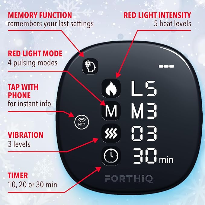 FORTHiQ RED+ Knee Brace with Heat and Red Light Therapy, Knee Massager with 5 Intensity Levels, 52 Red & Infrared Lights, Cordless, Adjustable for Knees, Elbows & Shoulders, FSA-HSA Eligible, 2 Pieces