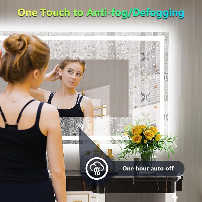 YEELAIT 55x30 Inch RGB LED Bathroom Mirror Front Light and RGB Backlit Lighted Vanity Mirror for Bathroom Wall Mounted Dimmable Anti Fog Memory Shatter-Proof IP54 Waterproof Horizontal/Vertical