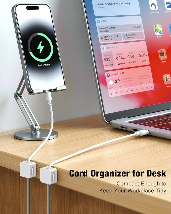Cord Holder, 6 Pack Magnetic Cable Clips, Adhesive Cord Holder for Nightstand Desk Organizer Car Wall Office Phone Wire Keeper, Clear White