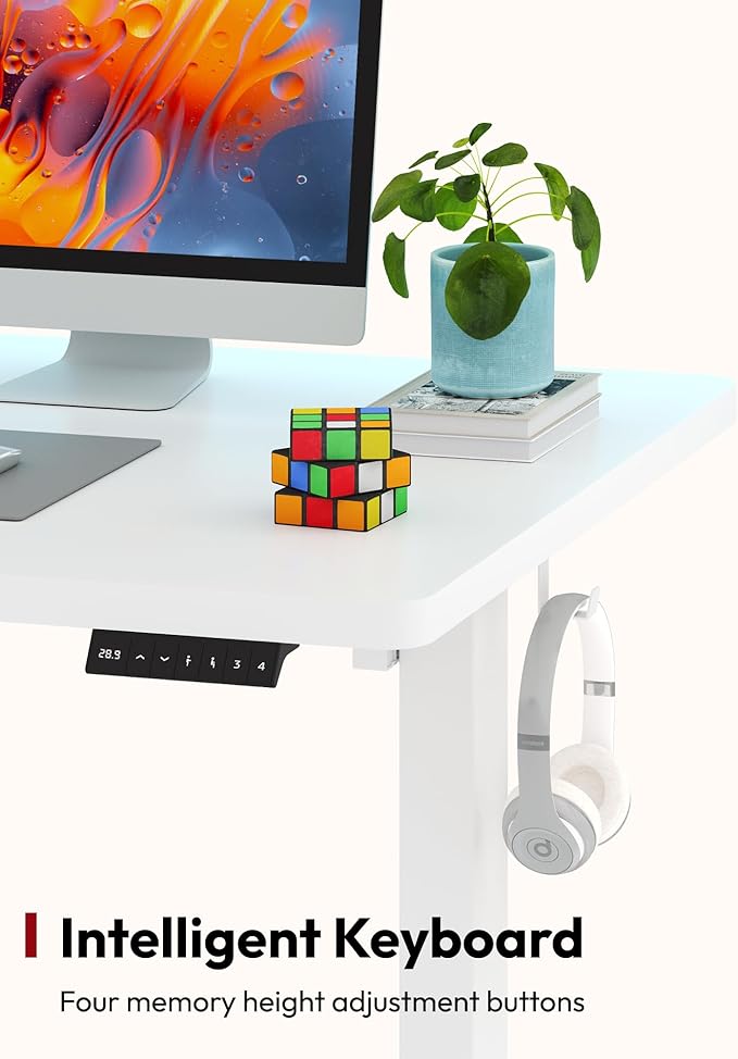 SANODESK Electric Standing Desk 60 x 24 Inches Whole-Piece Desktop Height Adjustable Stand Up Desk w/6-Button Controller Ergonomic Computer Desk for Home Office, White Frame + White Tabletop